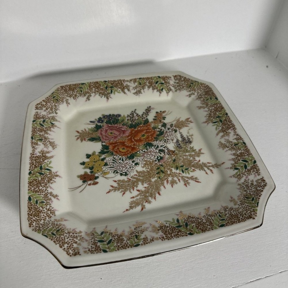 Vintage Japanese Chinese Octagon Porcelain Platter 10.5” Floral Decor, MB487